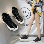 Giày cao cổ mũi nhọn của Anh, giày cao gót nữ 2019 mùa thu mới phiên bản Hàn Quốc của giày đế dày đế dày hoang dã - Giày cao gót
