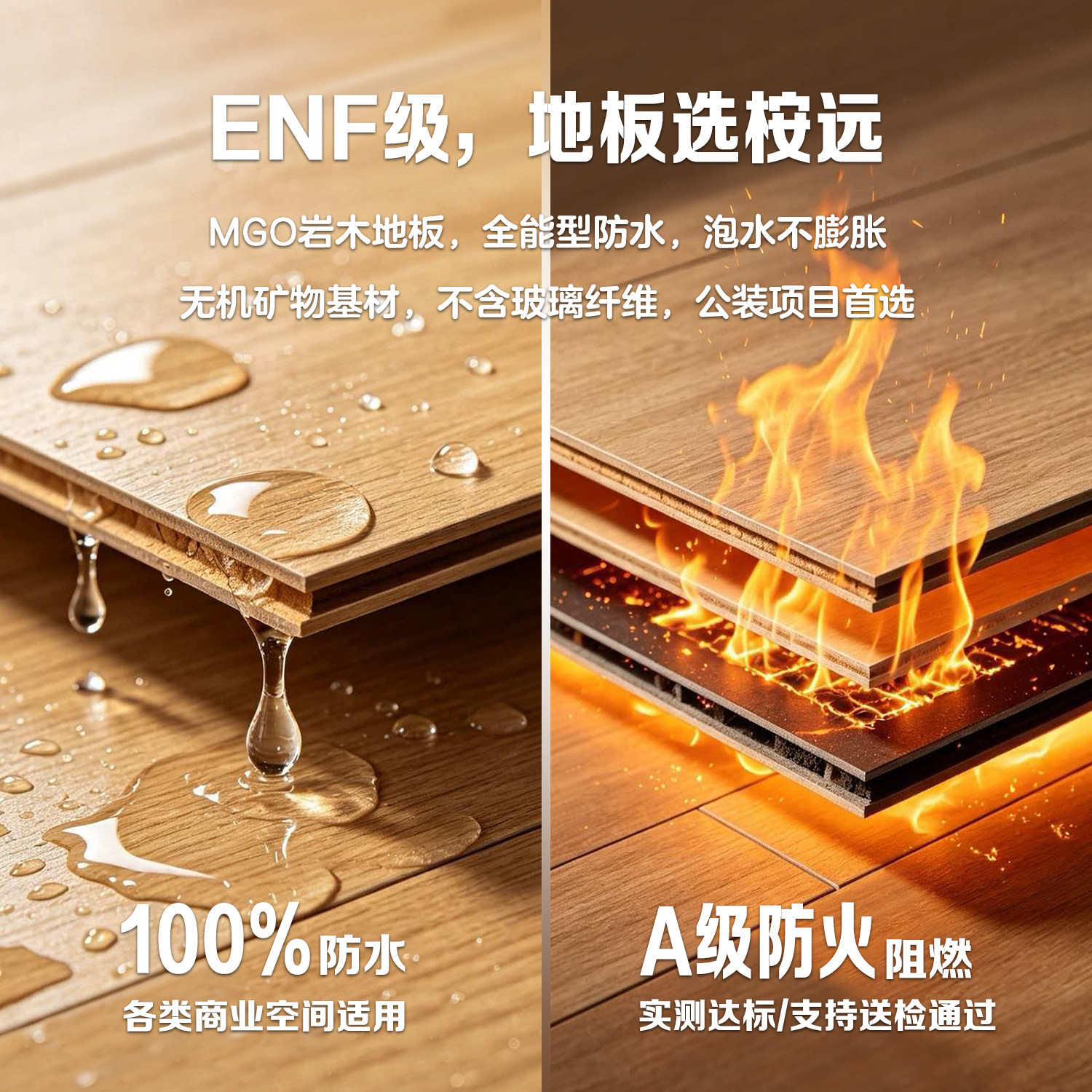 MGO岩木镁晶A级防火地板超防水耐刮ENF无醛酒店商场活动中心地板