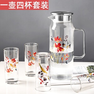 爱屋格林耐高温玻璃冷水壶耐热大容量家用凉水壶一壶四杯茶壶套装