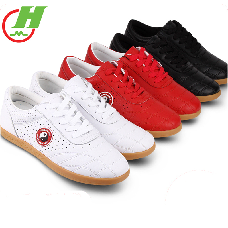 真软牛皮透气太极鞋武术鞋红棉