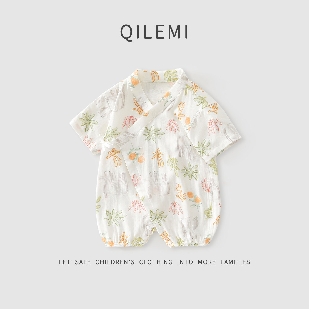 纱布婴儿衣服夏季薄款空调服新生儿连体衣短袖哈衣宝宝睡衣夏装