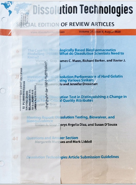【单期可选】Dissolution Technologies 溶出度溶解试验技术杂志  2020/21年月刊
