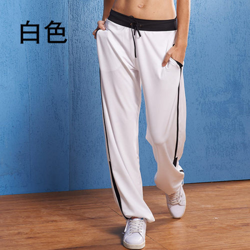 路伊梵健身广场薄款白色舞蹈裤