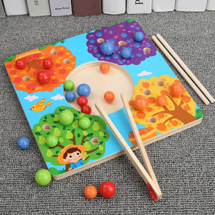 儿童益智玩具专注力训练筷子夹珠夹球对色游戏木制教具亲子桌游戏