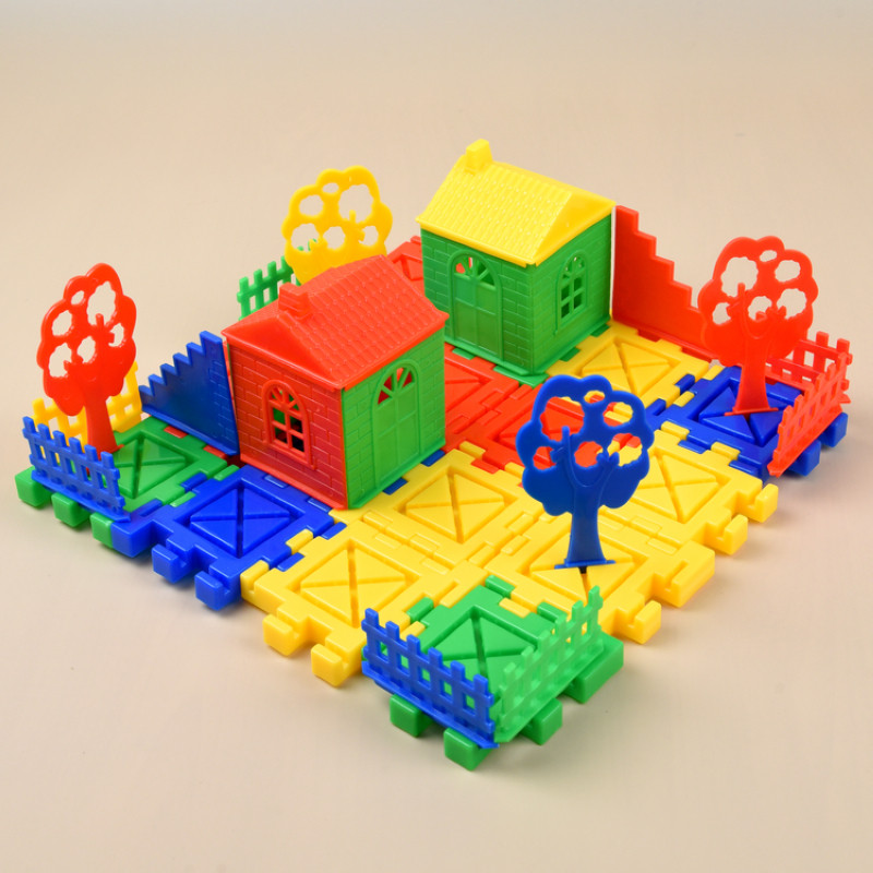 幼儿园开心家园儿童益智拼插搭宝宝启蒙拼装塑料桌面花园积木玩具