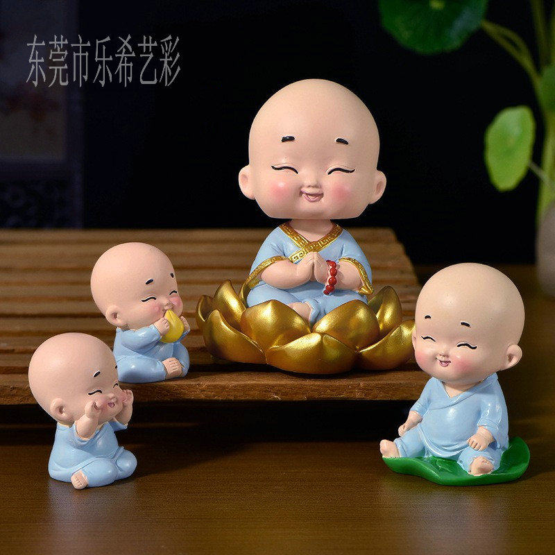小小和尚 汽车车载摆件知足常乐自在可爱创意车内装饰品 家居配件