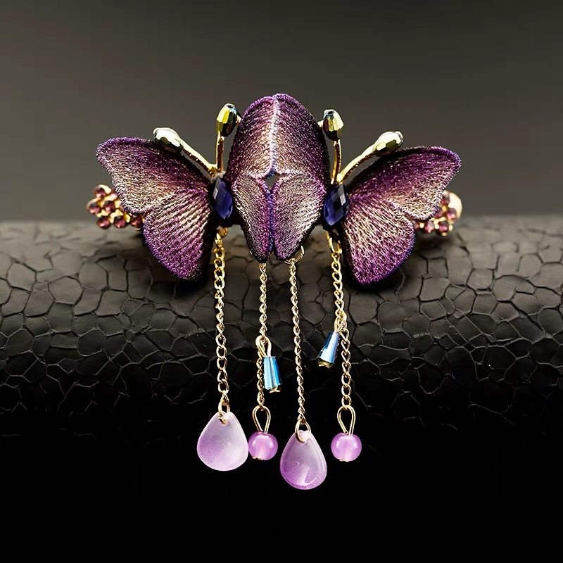 复古风超仙刺绣蝴蝶流苏发夹后脑勺半扎发小号弹簧夹洋气盘发发饰,饰品/流行首饰/时尚饰品新,发饰,淘宝优惠券,粉丝福利购,淘宝优惠卷