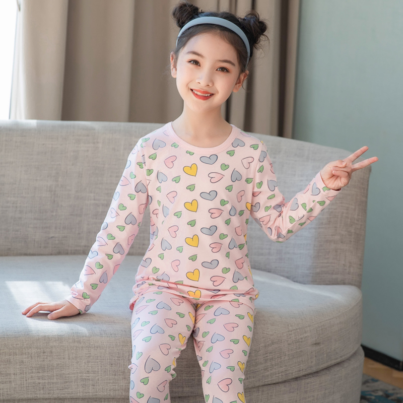 女童内衣套装纯棉春秋家居服7岁9打底儿童秋衣秋裤大