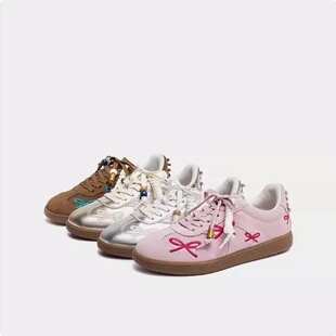 2026新款 平底女鞋 蝴蝶音符德训鞋 银色休闲鞋 EE933 阿甘鞋 商场同款