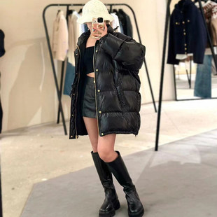 高定女装秋冬新款黑金色系高级感亮面中长款直筒保暖休闲羽绒服
