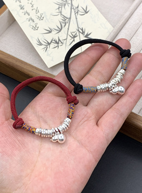 新中式S999足银情侣古风实心葫芦盘缠幸运牌转运珠红绳本命年红绳