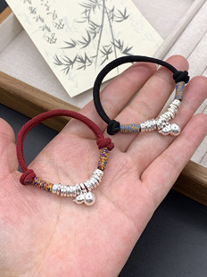 新中式S999足银情侣古风实心葫芦盘缠幸运牌转运珠红绳本命年红绳