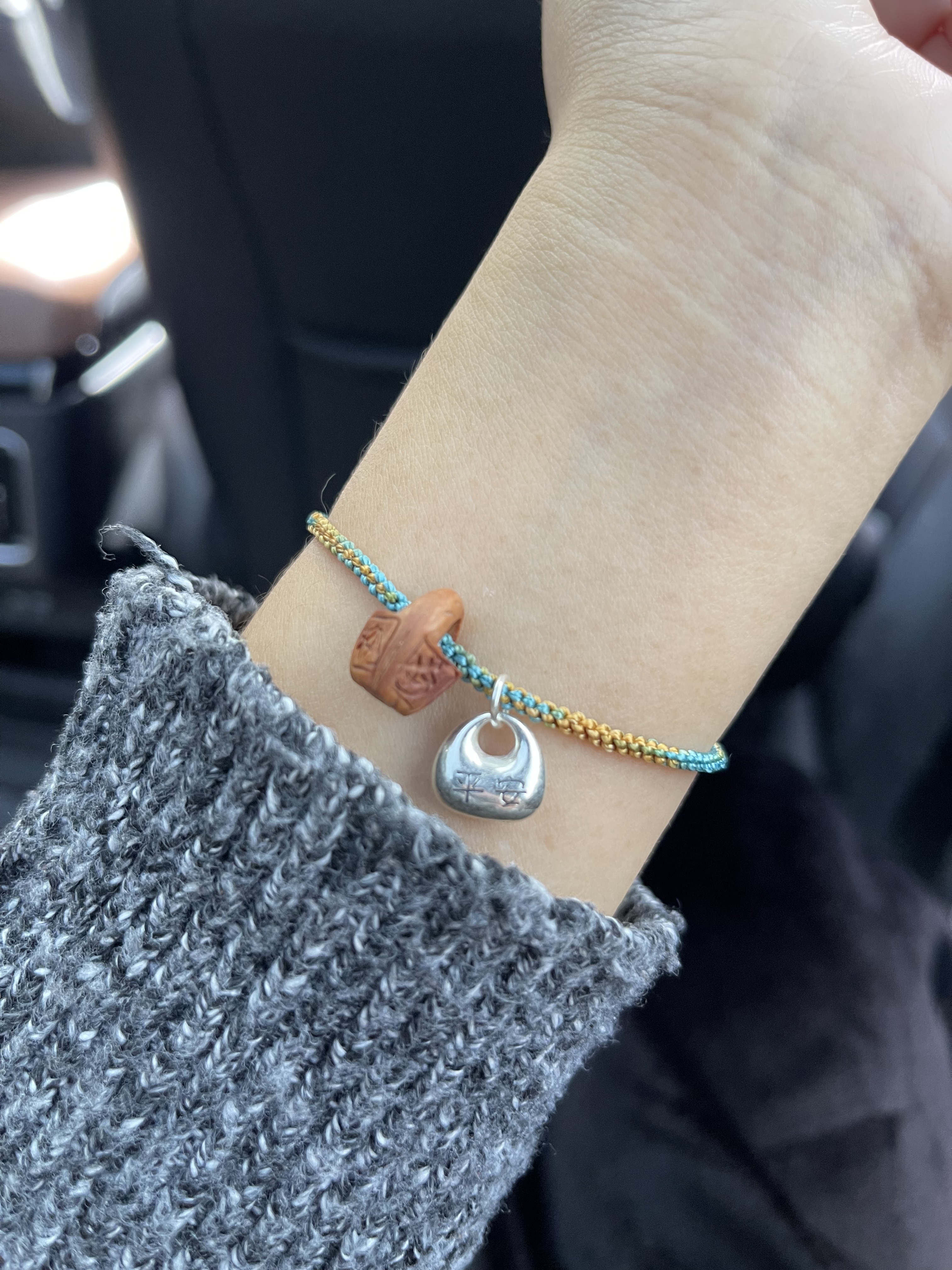 原创设计实心福坨坨纯银桃核手链手工编织本命年护身平安情侣款送