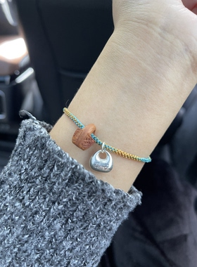 原创设计实心福坨坨纯银桃核手链手工编织本命年护身平安情侣款送