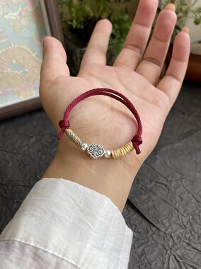 「平安顺遂」足银999平安锁宝宝成人孕妇护身红绳手链本命年亲子