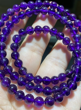 天然水晶手链三圈手串饰品礼物串珠圆珠长链紫水晶摩根石月光多种