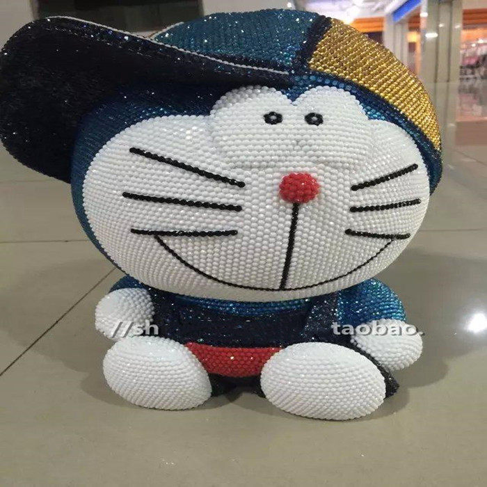 diy包邮镶钻机器猫手工存钱罐