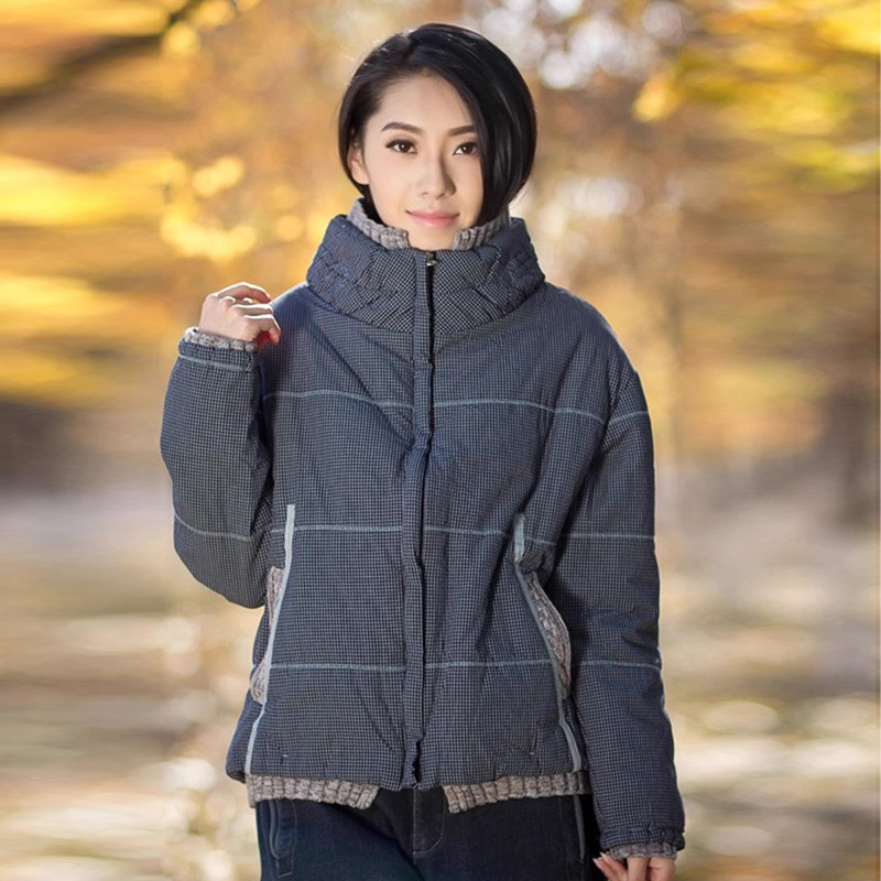 冬装新款格子棉衣棉袄大码宽松女装文艺范复古立领加厚棉服短外套