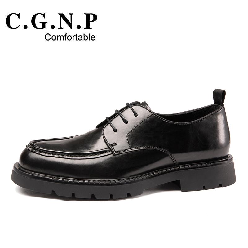 2025春秋新款真皮厚底商务正装皮鞋德比鞋大头增高结婚鞋英伦男鞋