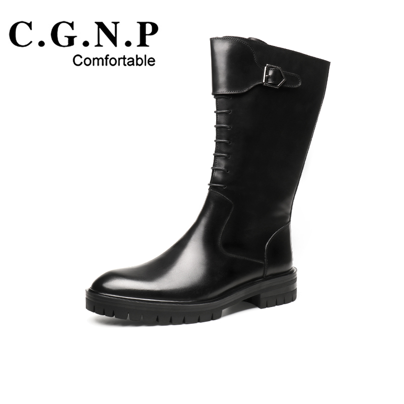 秋冬季男士真皮长筒靴