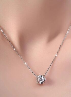 铂金项链PT950锁骨项链18K白金项链女款双心形镶钻石吊坠女友礼物