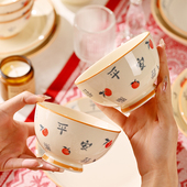 陶瓷碗家用奶油风釉下彩碗碟碗盘手绘高颜值餐具面碗碗盘乔迁送礼