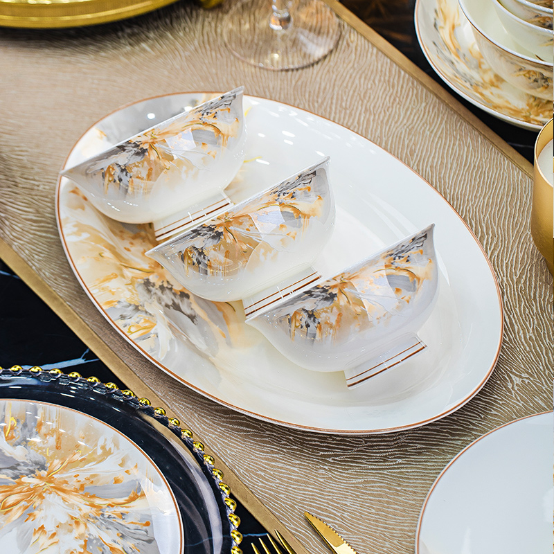 陶瓷碗家用吃米饭碗10个装大号面碗汤碗盘子菜盘碟子骨瓷餐具套装