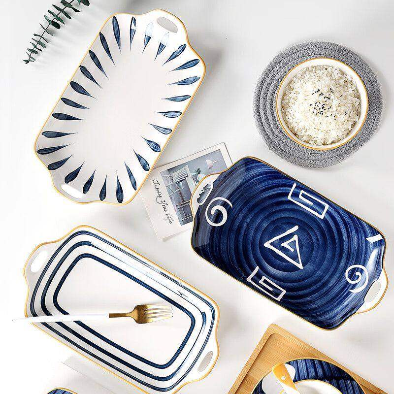 日式陶瓷鱼盘子菜盘家用新款蒸鱼盘子大号创意釉下彩长形装鱼餐具,餐饮具,盘,淘宝优惠券,粉丝福利购,淘宝优惠卷