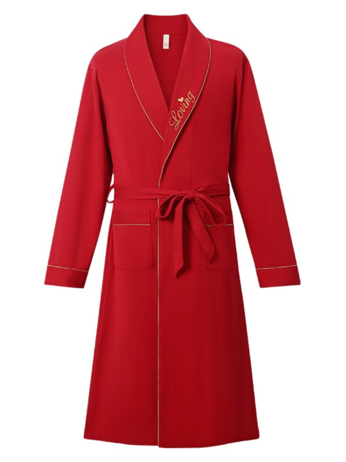 RED PAJAMAS WOMENS SPRING AND AUTUMN COTTON LONG-SLEEVED COUPLES WEDDING DRESSING GOWNS MENS AND WOMENS YUKATA BATHROBES CAN BE WORN OUTSIDE HOME CLOTHES