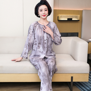中老年睡衣女夏季纯棉绸薄款名媛风时尚女装绵绸可外穿家居服套装