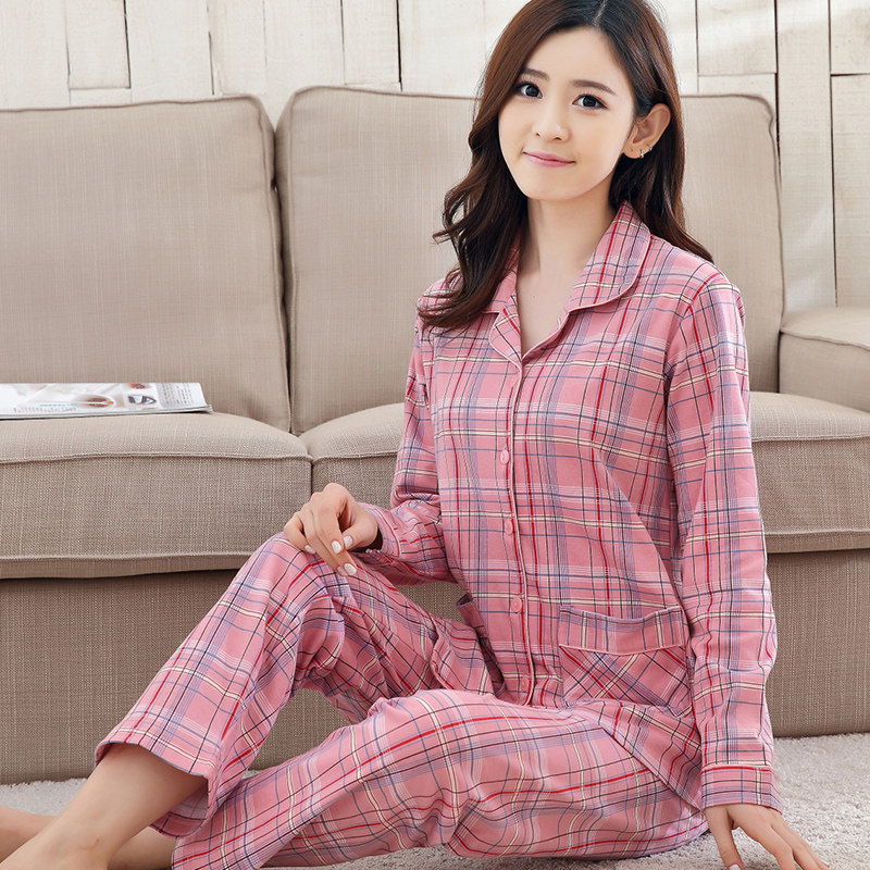格子女纯棉韩版时尚舒适休闲睡衣