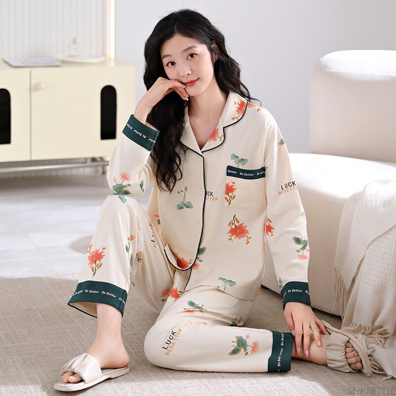 睡衣女秋纯棉长袖可爱女装韩版妈妈时尚全棉休闲可外穿家居服套装