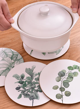 2个装 家用木质锅垫碗盘垫子简约北欧防滑防烫餐垫杯垫菜碟隔热垫