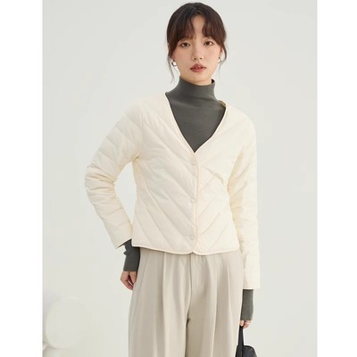 V领轻薄羽绒棉内胆保暖冬季新款大衣内搭隐形修身百搭打底棉服女