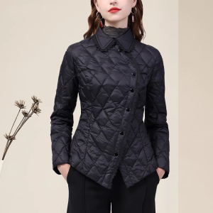 轻薄款羽绒棉服保暖外套女收腰显瘦黑色时尚高端棉服2024冬装修身