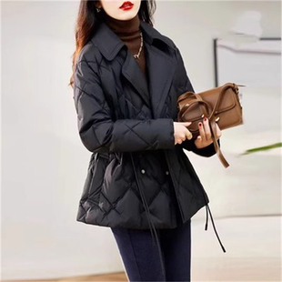 小个子收腰修身 西装 新款 2025年冬季 显瘦外套 领轻薄羽绒棉服女短款