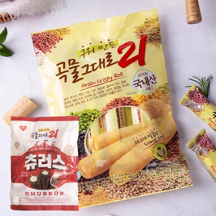 韩国进口21种混合奶酪夹心谷物棒肉桂味能量棒180g米卷 低脂零食