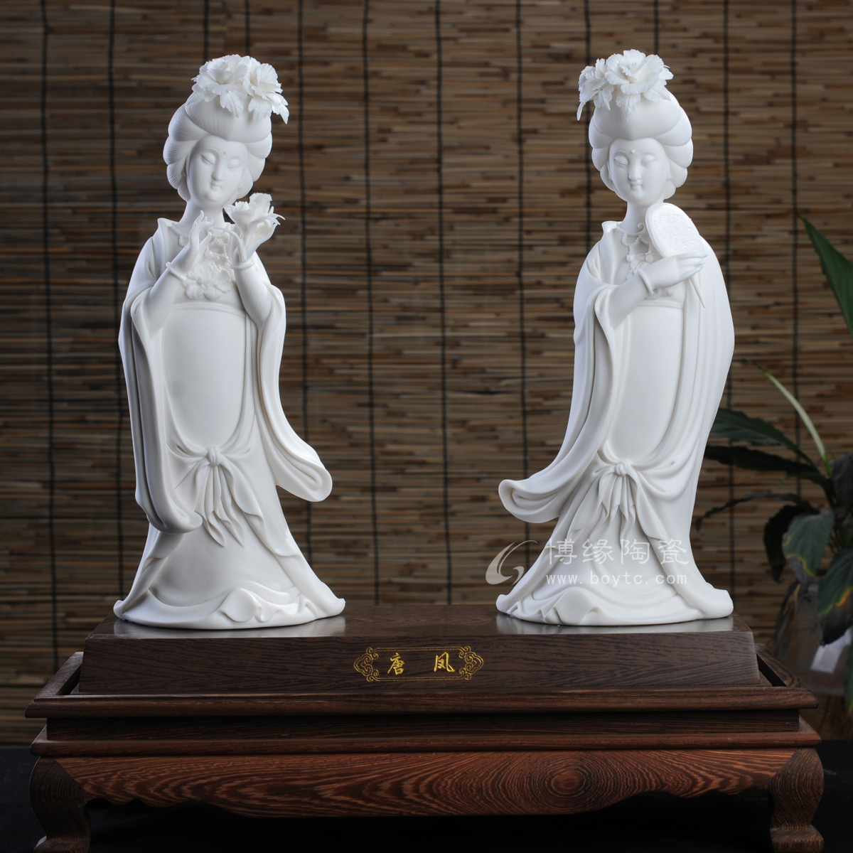 人物摆件 德化陶瓷中式古典仕女美女一对花卉雕塑工艺品摆件 唐风