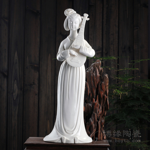 唐韵 德化白瓷古典仕女美女弹琵琶人物雕塑客厅书房琴房工艺摆件