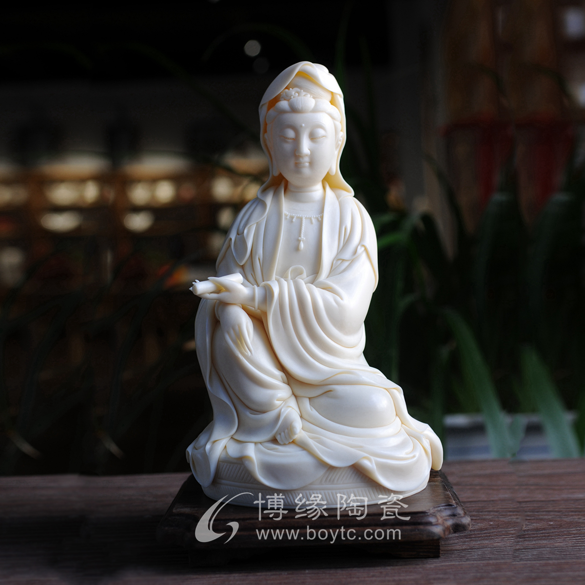智慧观音林建胜德化陶瓷大师玉黄瓷观音菩萨收藏高档会所佛像摆件