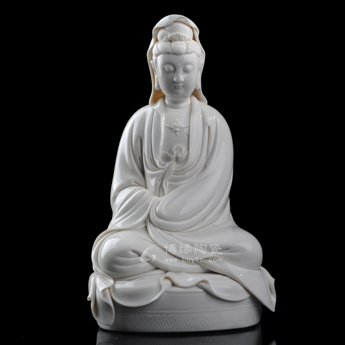 蒲团观音德化白瓷传统坐像观世音雕塑家居供奉陶瓷禅意工艺品摆件