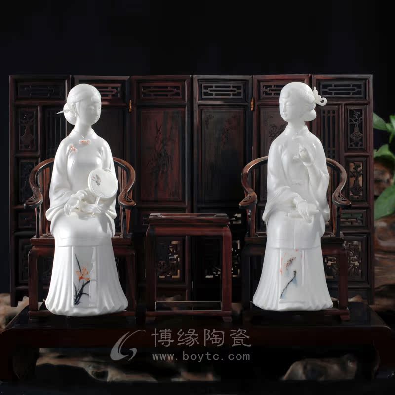 秋日私语德化白瓷明清古典仕女人物雕塑古风家居装饰摆件李锦峰作