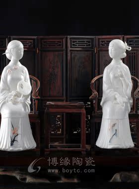 德化白瓷明清古典风摆件人物雕塑