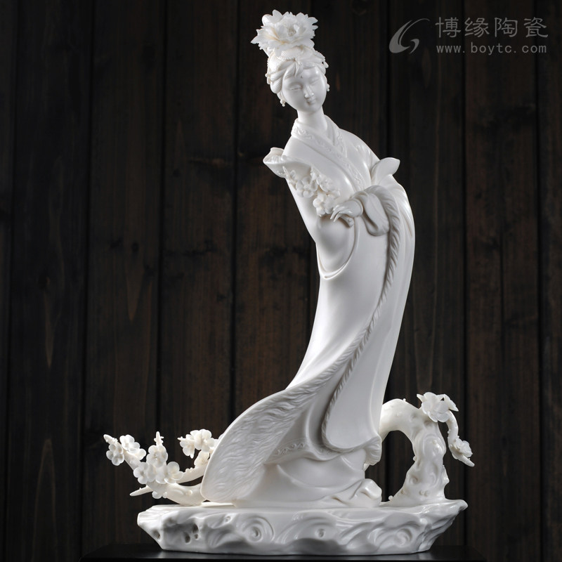 赞梅 德化白瓷古典仕女美女人物手工捏花花卉雕塑家居商务工艺品