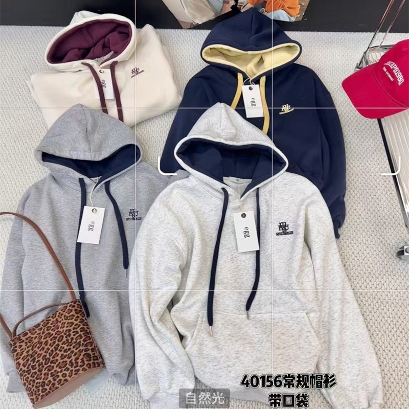 5657连帽刺绣加绒卫衣秋冬新款女装韩版时尚宽松休闲慵懒套头上衣