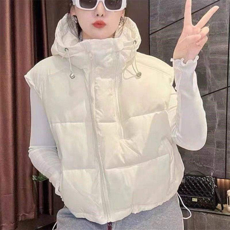 5919连帽羽绒服马甲秋冬新款女装双拉链时尚无袖保暖羽绒马夹外套