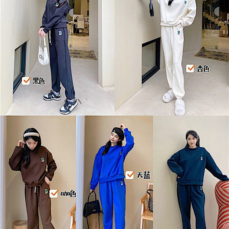 2475 DERONG 캐주얼 따뜻한 정장 가을 겨울 패션 새로운 라운드 넥 풀오버 긴팔 스웨트 셔츠 + 스웨트 팬츠