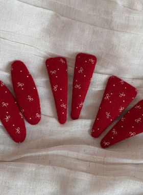 新年红色发夹高级感精致毛呢布艺bb夹刘海侧边夹头饰发饰女