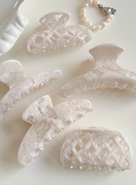 高品质奶白色醋酸大号鲨鱼夹抓夹女新款夹子气质华夫格后脑勺发夹