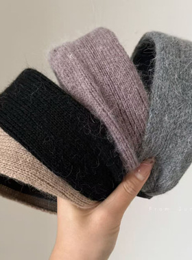 高品质温柔紫色百搭羊毛毛线加宽发箍复古灰色针织宽头箍发卡